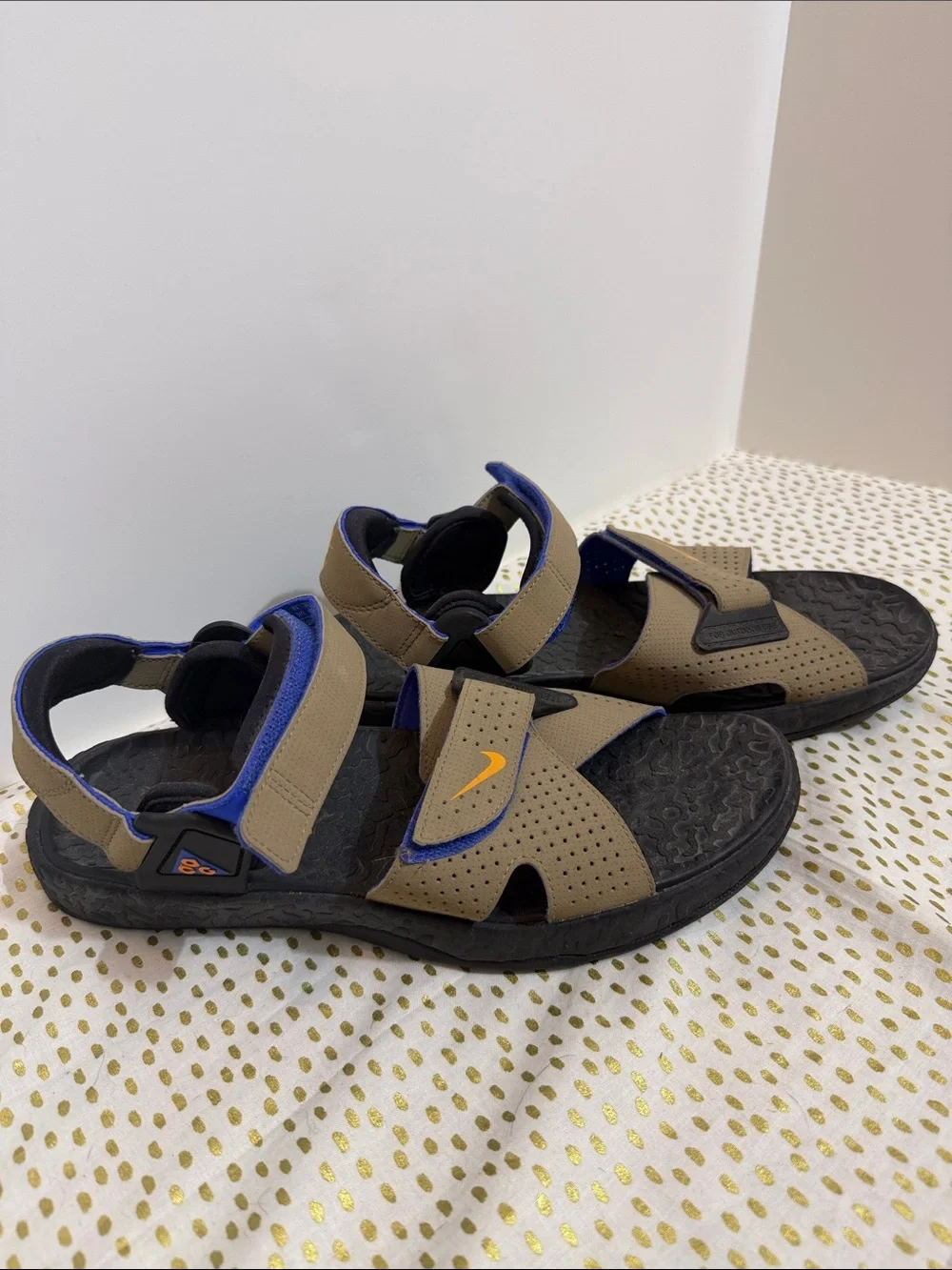Nike Brown & Black Sport Sandals with Orange Swoosh
